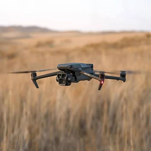 Drone flying in village